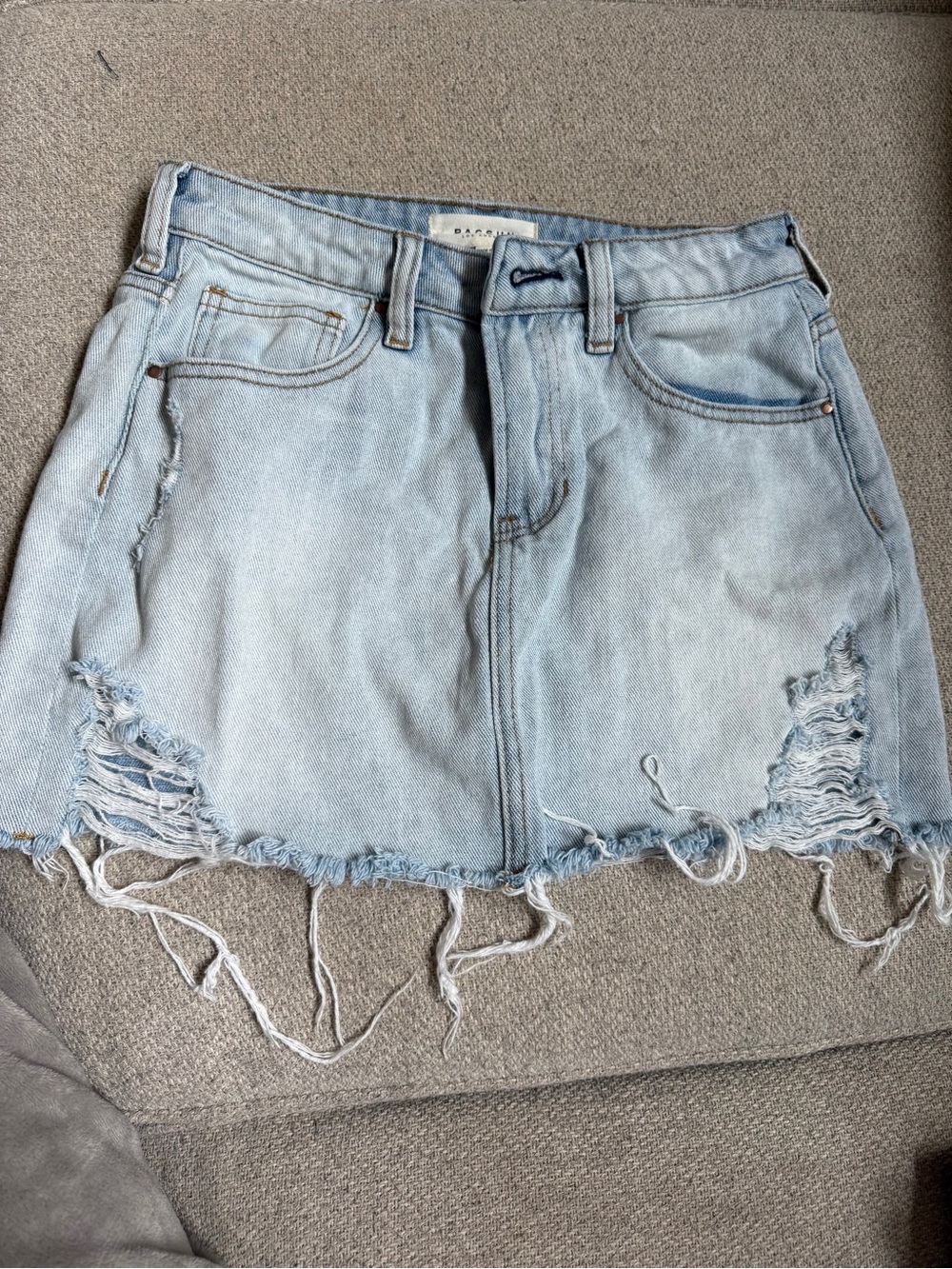 PacSun Light Blue Distressed Denim Mini Skirt